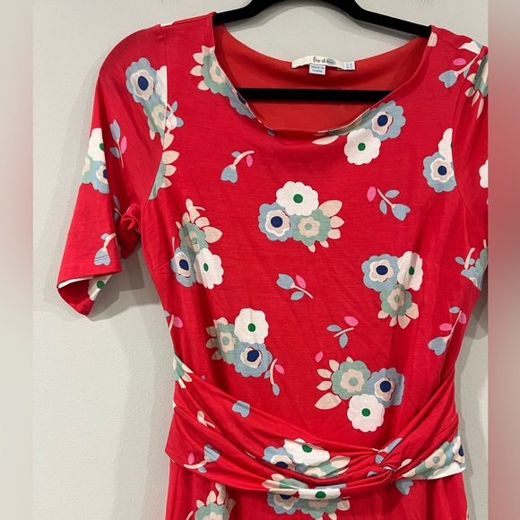 Boden Lottie Ruched Jersey Red Floral Print Midi Dress Bloom Size 8 L - Picture 4 of 8